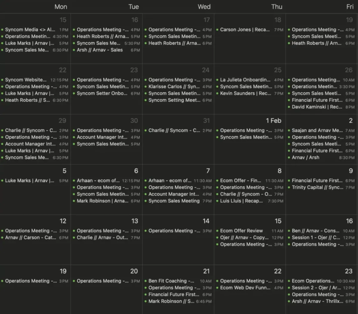 Scheduled appointments